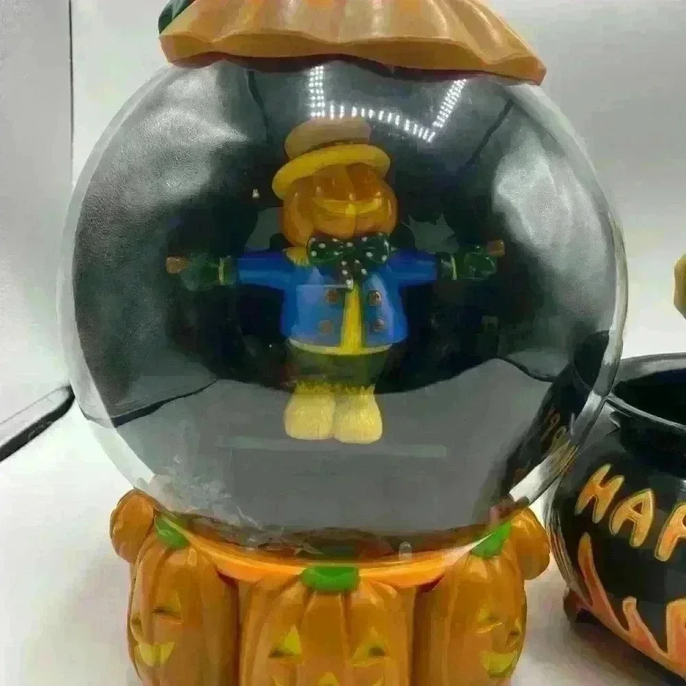 Gemmy Blizzard Hurricane Tornado Snow Globe Halloween Pumpkin Bats Lights Sound